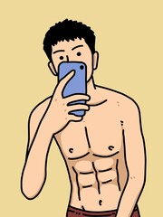 Fototapeta premium cute man cartoon on yellow background