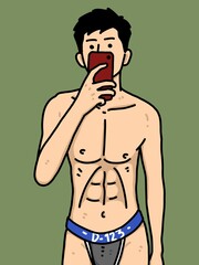 Fototapeta premium cute man cartoon on green background