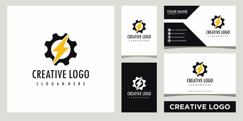 electric with gear logo design template with business card design	