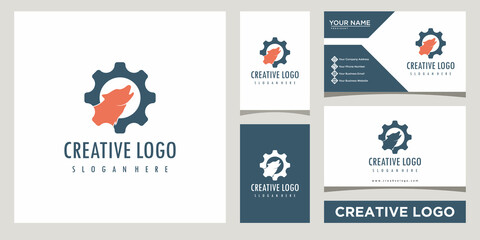 fox with gear logo design template with business card design