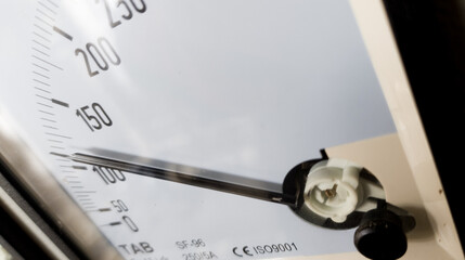 Industrial electric meter scale needle, electric current measuring instrument, for industrial electricity background.