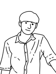 black and white of cute man for coloring