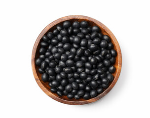 Black soybeans in more of a tree placed on a white background.