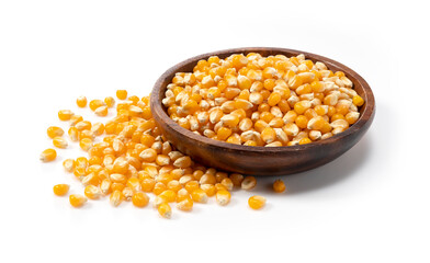 Dried corn kernels placed on white background.