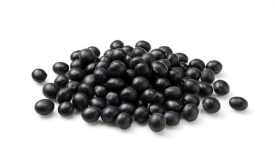 Black beans placed on a white background. Black soybeans (kurodazu).