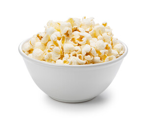 Popcorn placed on a white background.