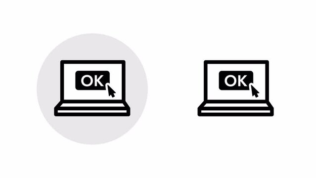 Laptop icon animation. A cursor clicking a ok button. Animation with a luma matte.