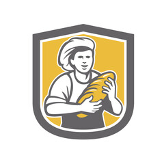 Female Baker Holding Bread Loaf Shield