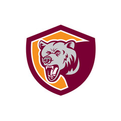 Fototapeta premium Grizzly Bear Head Shield Retro