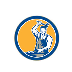 Blacksmith Hammering Pliers Circle Retro