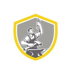 Blacksmith With Pliers Sledgehammer Anvil Retro