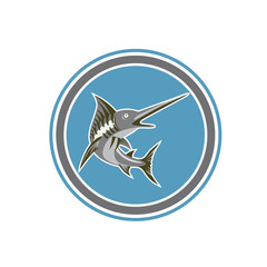Blue Marlin Fish Jumping Circle Retro