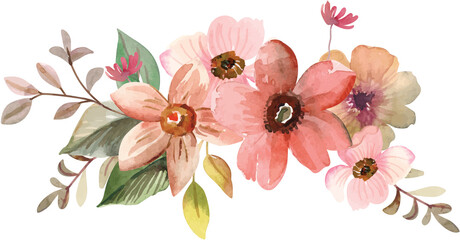 Watercolor Soft Pink Autumn Floral Bouquet - 529337481