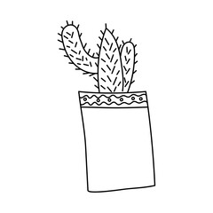 Curved cactus in doodle-style pot