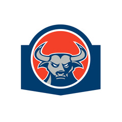Angry Bull Head Circle Retro