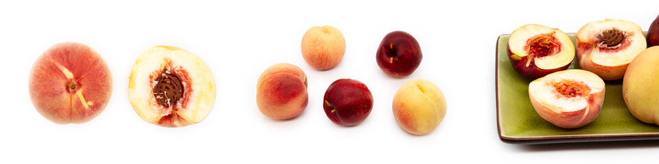 Set of peaches on a white background