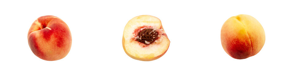 Set of peaches on a white background