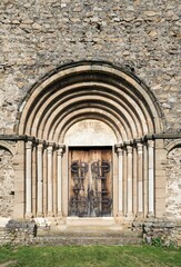 Fototapeta na wymiar Main Door of Fortified Evangelical Church in Cisnadioara near Sibiu, Transylvania, Romania, Europe
