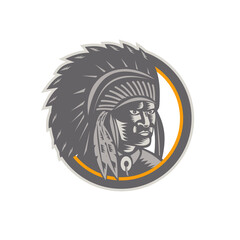 Native American Indian Chief Head Woodcut