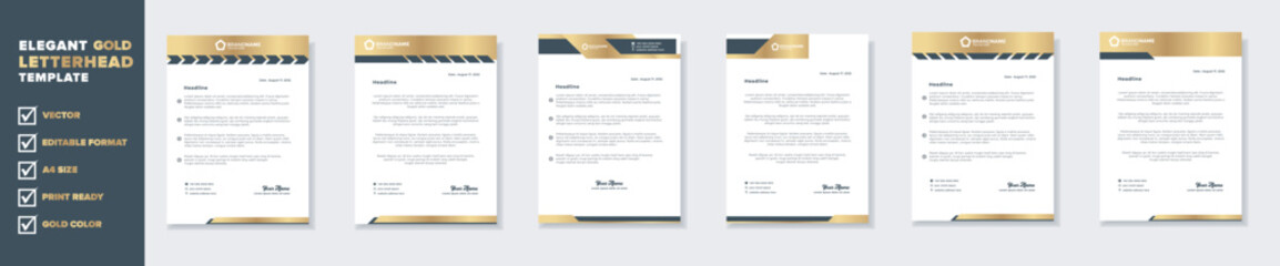 set of modern and elegant gold luxury letterhead design template for corporate stationery design with editable format eps10
