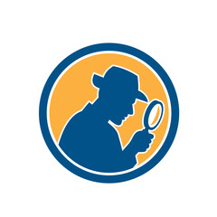 Detective Holding Magnifying Glass Circle Retro