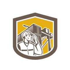 Dock Worker on Phone Container Yard Shield