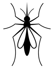 Black mosquito symbol, top view, simple graphics on white background.