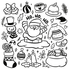 Christmas Cartoon Concept Hand Drawn Doodle Elements Vector Illustration