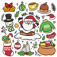 Christmas Cartoon Concept Hand Drawn Doodle Elements Vector Illustration