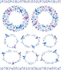 雪の結晶　冬の小鳥の丸フレームセット