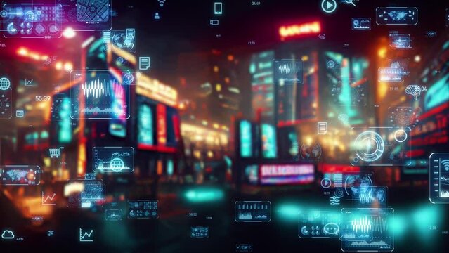 都市の夜景とデータ　デジタルトランスフォーメーション