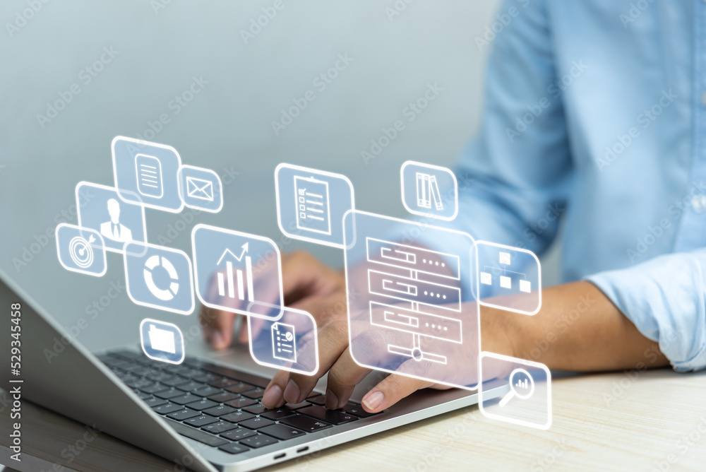 Poster digital transformation technology strategy. business processes and data customer service management 