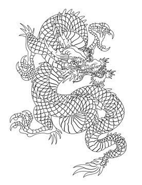 Oriental dragon illustration Chinese Japanese Korean style transparent backgroundTwisted neck down line
