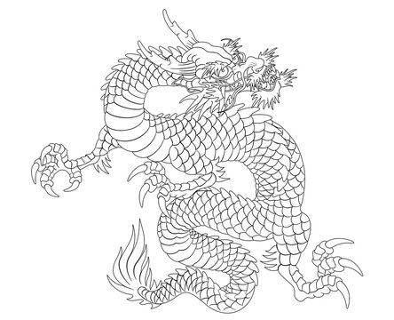 Oriental dragon illustration Chinese Japanese Korean style transparent backgroundgolden simple line