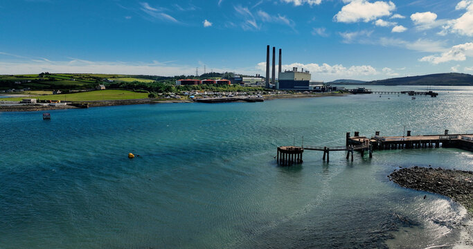 Aerial photo of Larne Harbour and Lough Antrim Northern Ireland