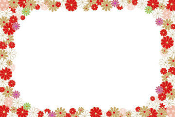 赤のカラフル和柄の花フレーム素材