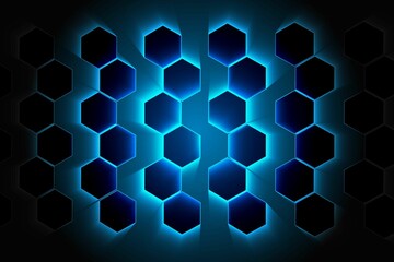 Obraz premium Black background with shiny hexagons