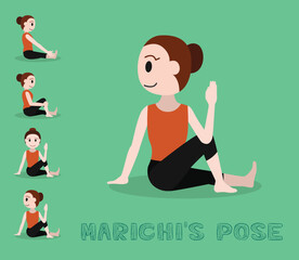 Yoga Tutorial Marichi's Pose Cartoon Vector Illustration
