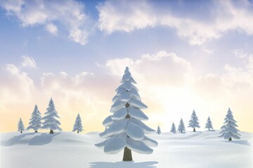 Snowy landscape with fir trees