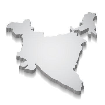 3d map of India in isometric view on white background