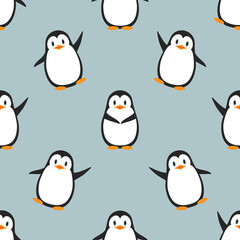 Vector seamless pattern. Funny penguins. Children's print.