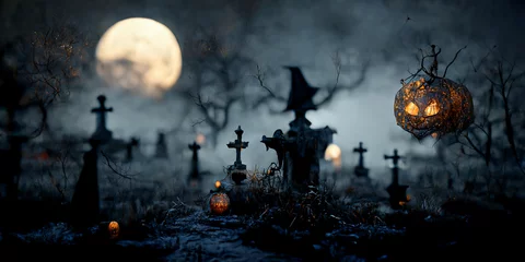 Foto op Plexiglas Halloween day eyes of Jack O' Lanterns trick or treating Samhain All Hallows' Eve All Saints' Eve All hallowe'en spooky Horror Ghost Demon background October 31 © Aukid