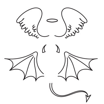 hand drawn doodle angel and demon wings illustration vector