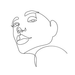 Female Face Line Art Drawing. Woman Face Minimalist Illustration. Woman Minimal Sketch Drawing. Abstract Single Line, Home Decor, Wall Art. Vector EPS 10 