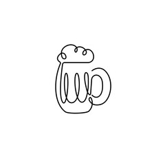 Beer Mug Continuous Line Drawing. Beer Mug Minimalist Trendy Line Art Drawing. Beeer Logo Illustration, Perfect for Icons, Social Media, Branding Design. Vector EPS 10