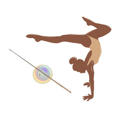Isolated vector illustration of an acrobat, circus performer on a white background. Girl on an acrobatic ring blank for designer, clipart, logo, icon, postcards, tricks, dance school