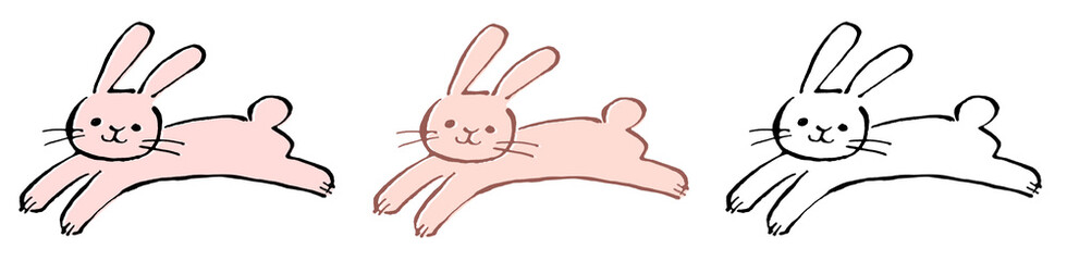 跳ねるウサギのゆるい手描きイラスト