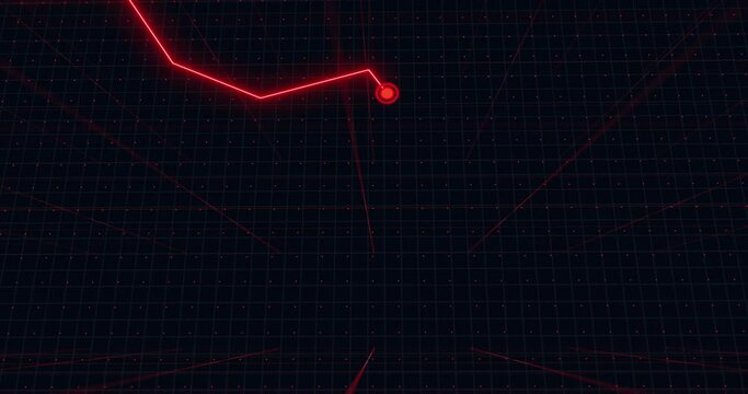 Red line chart falling in 3D grid.