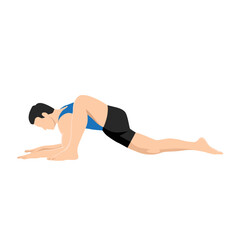 Fototapeta premium Man doing Lizard pose utthan pristhasana exercise. Flat vector illustration isolated on white background