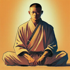 Shaolin monk portrait, cover page design, digital illustration - obrazy, fototapety, plakaty